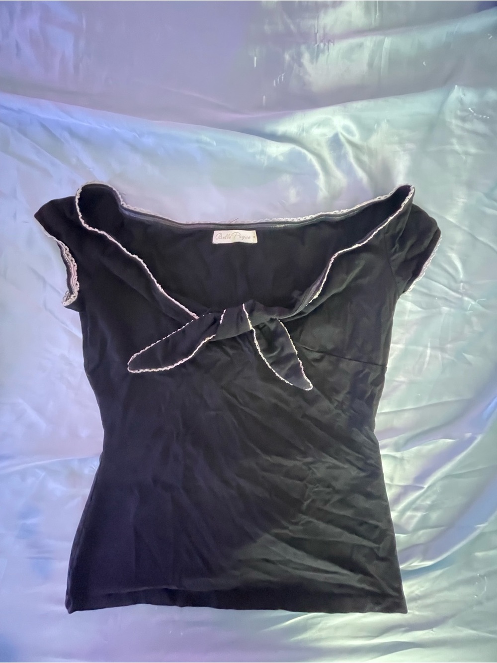 Black Short Sleeve Top Bow Tie